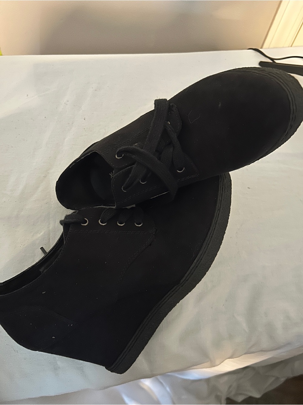x-appeal Black Wedge Lace-Up Shoes